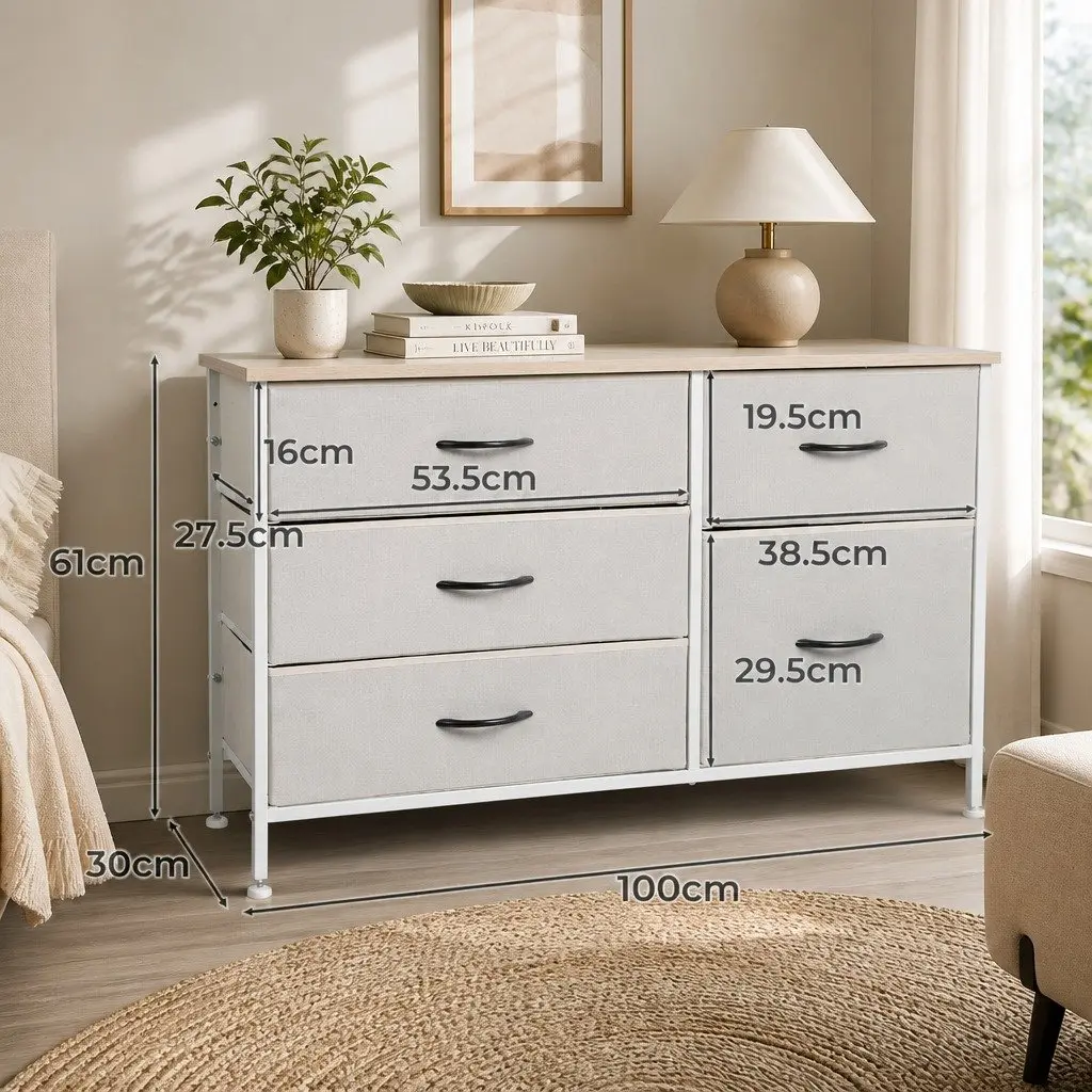 Storage Cabinet Tower Beige MDF Steel 100cm L x 30cm W x 61cm H