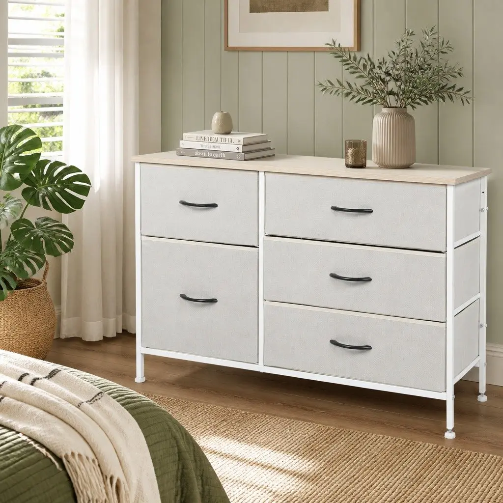 Storage Cabinet Tower Beige MDF Steel 100cm L x 30cm W x 61cm H