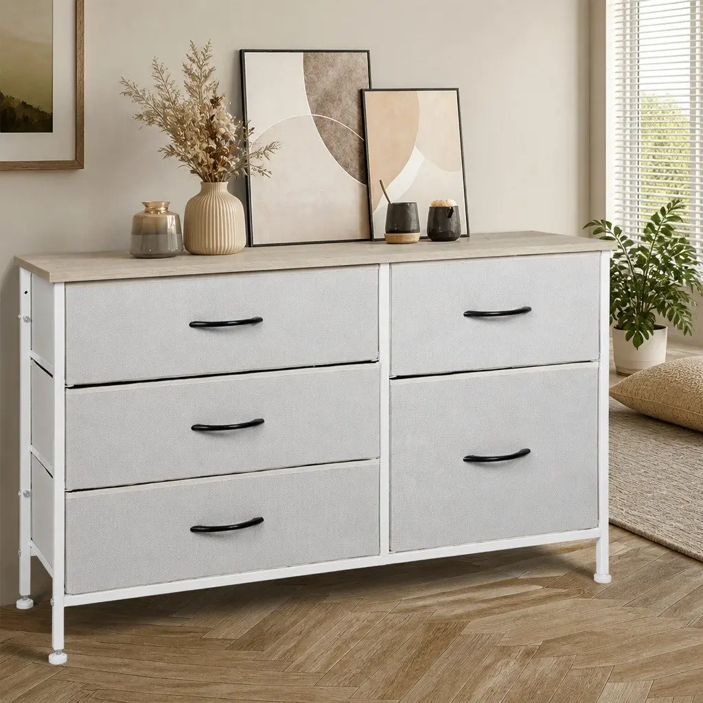 Storage Cabinet Tower Beige MDF Steel 100cm L x 30cm W x 61cm H