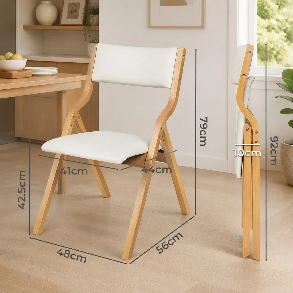 Folding Dining Chairs Set of 4 PU Seat Beige Kitchen Dinner Room Furniture