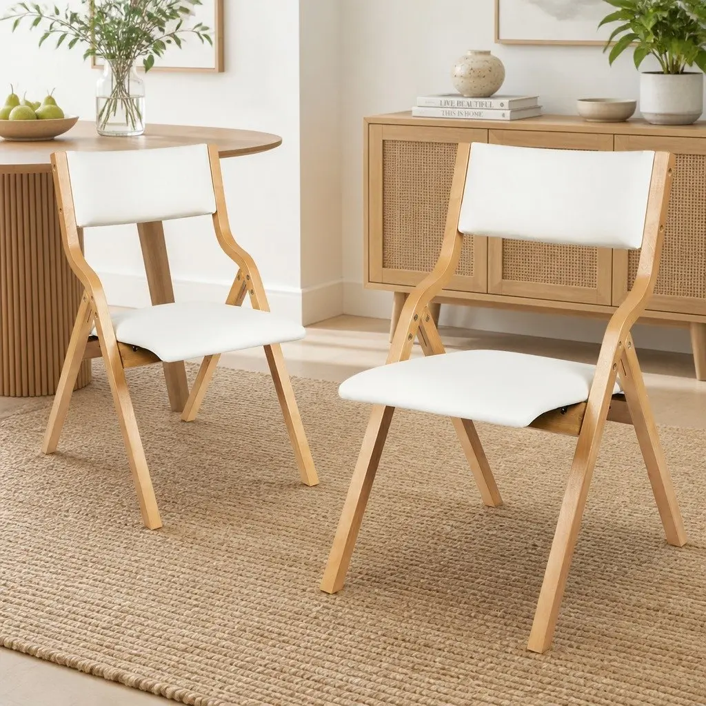 Folding Dining Chairs Set of 6 Beige Foldable Kitchen Seat Space Saving Home