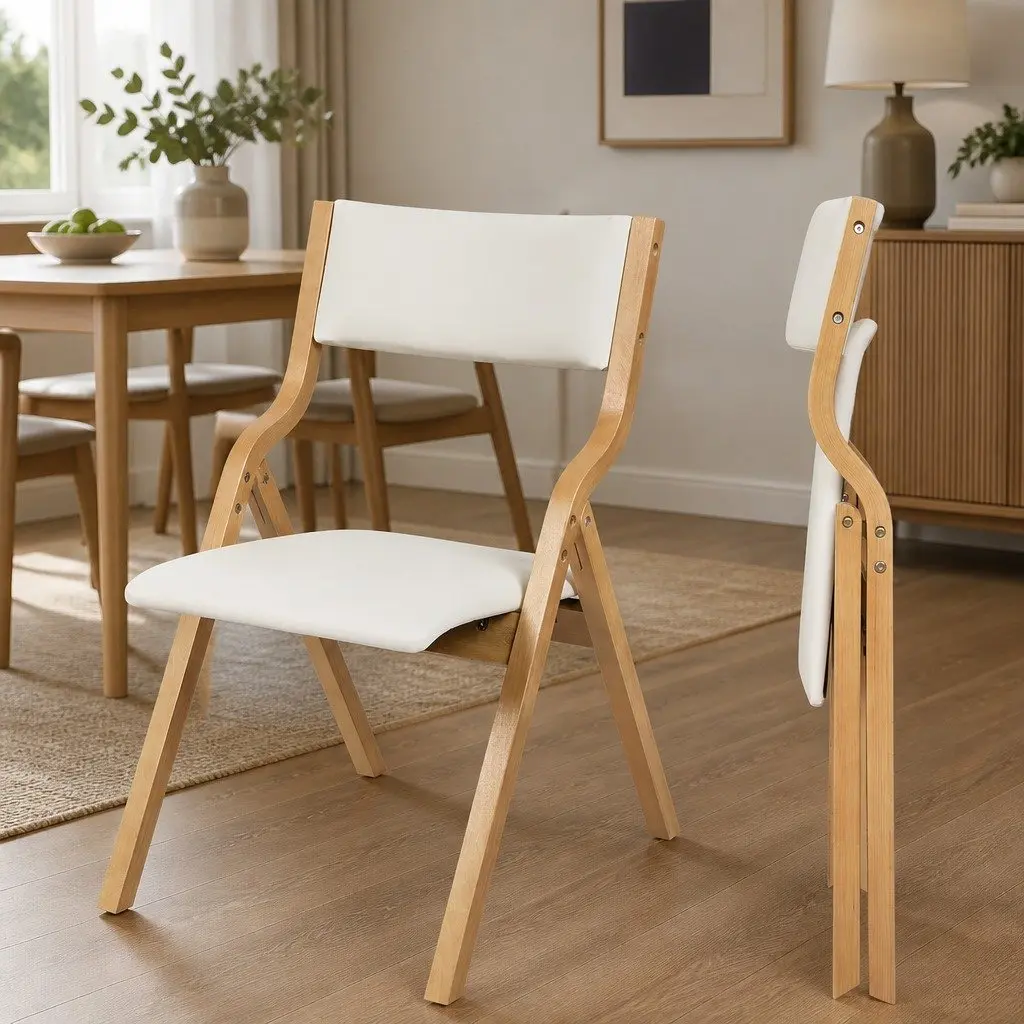 Folding Dining Chairs Set of 6 Beige Foldable Kitchen Seat Space Saving Home