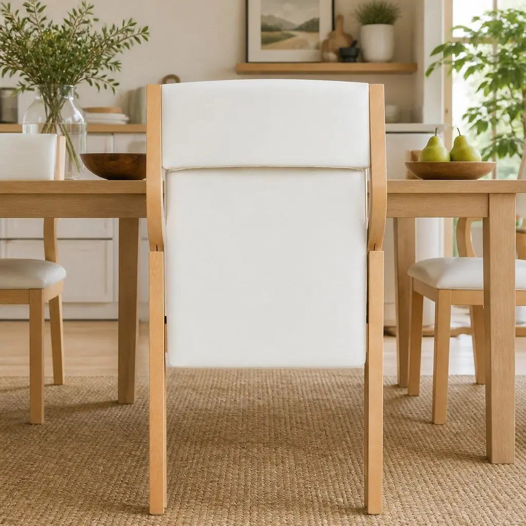 Foldable Dining Chairs PU Seat Solid Wood Frame Set of 2 Beige Kitchen Furniture