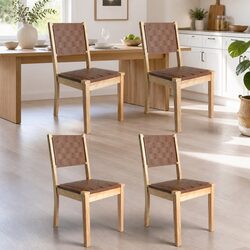 Set of 4 Tan Dining Chairs with Beech Wood Frame