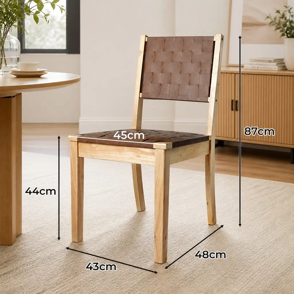 Set of 4 Tan Dining Chairs with Beech Wood Frame