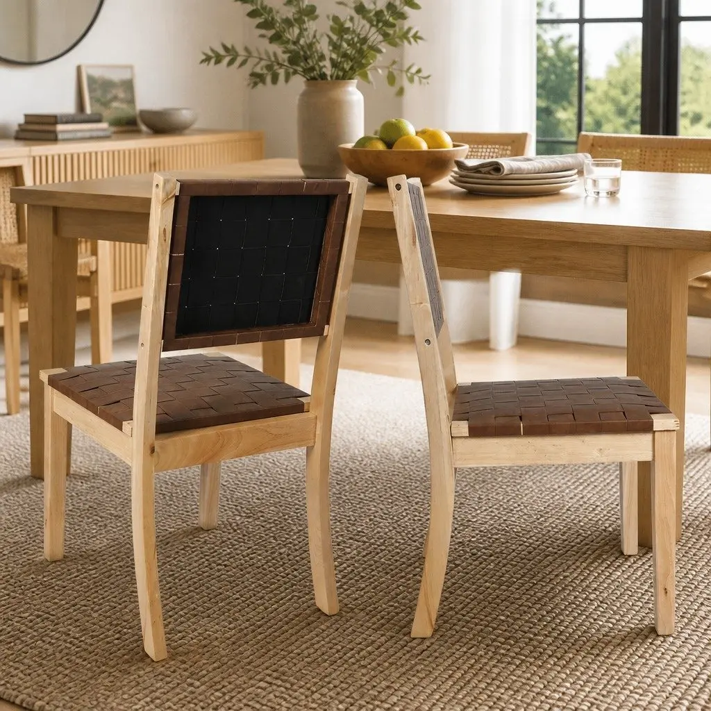 Dining Chairs Set of 6 Accent Lounge Tan Leatherette Seat Wooden Frame
