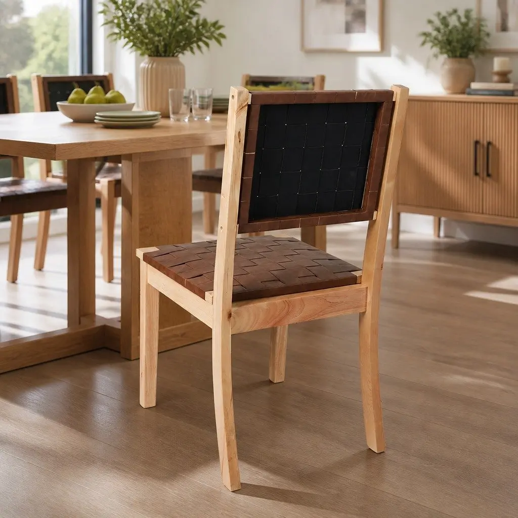Dining Chairs Set of 6 Accent Lounge Tan Leatherette Seat Wooden Frame