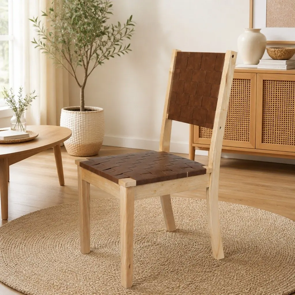 Dining Chairs Set of 6 Accent Lounge Tan Leatherette Seat Wooden Frame
