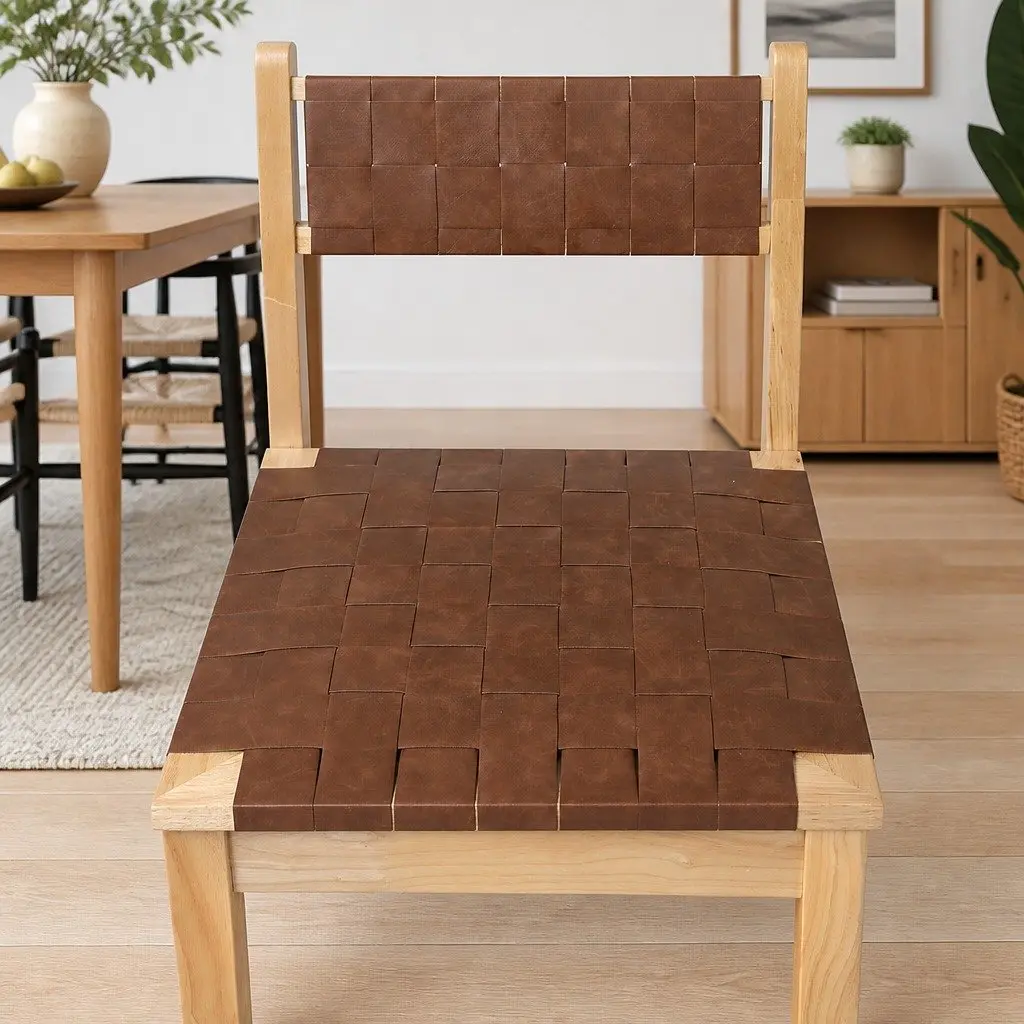 Dining Chairs Tan Accent Lounge 8 Piece PU Leather Solid Beech Wood Frame Kitchen Seating