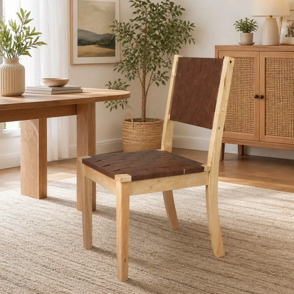 Dining Chairs Tan Accent Lounge 8 Piece PU Leather Solid Beech Wood Frame Kitchen Seating