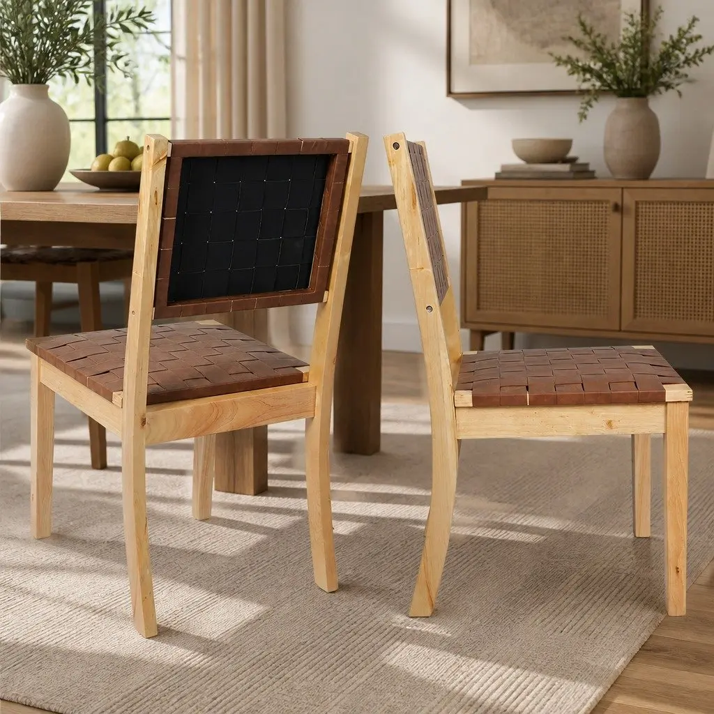 Dining Chairs with Solid Wood Frame and Leatherette Seat