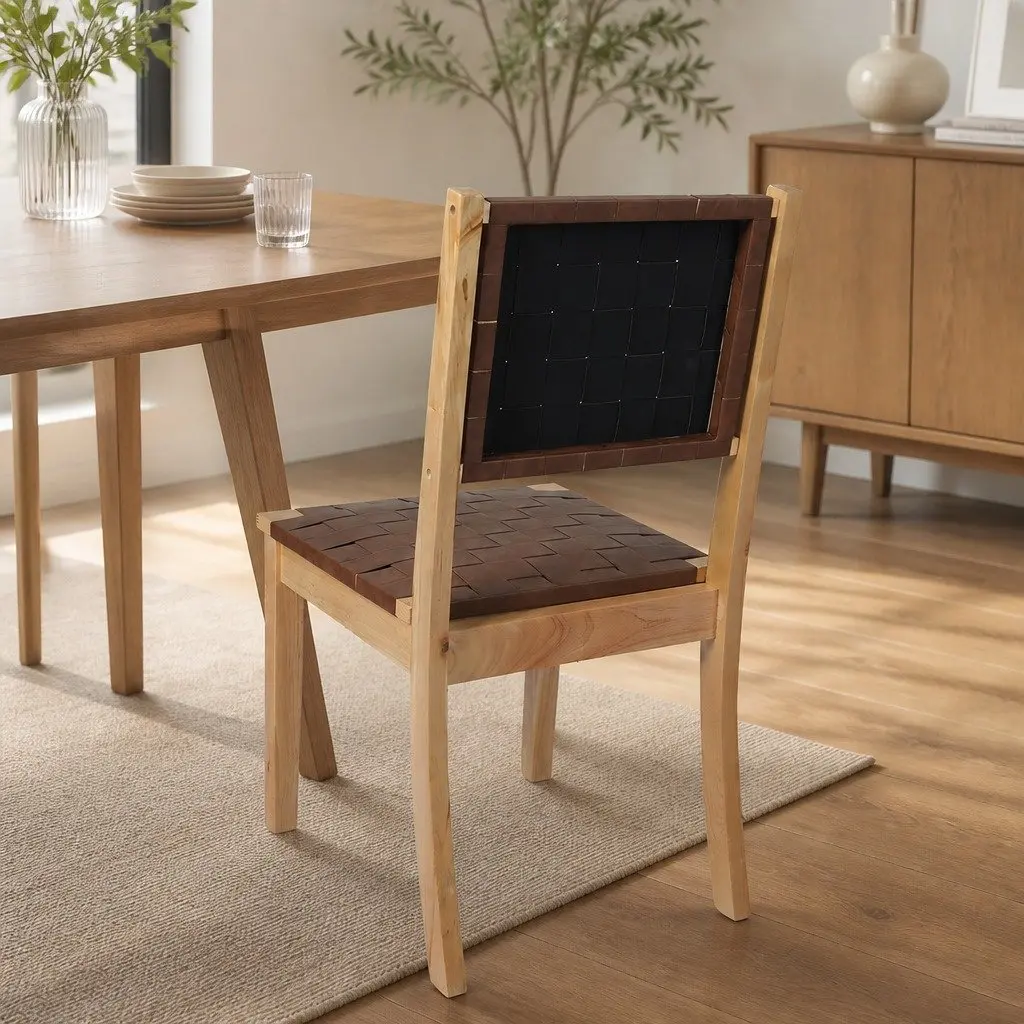 Dining Chairs with Solid Wood Frame and Leatherette Seat
