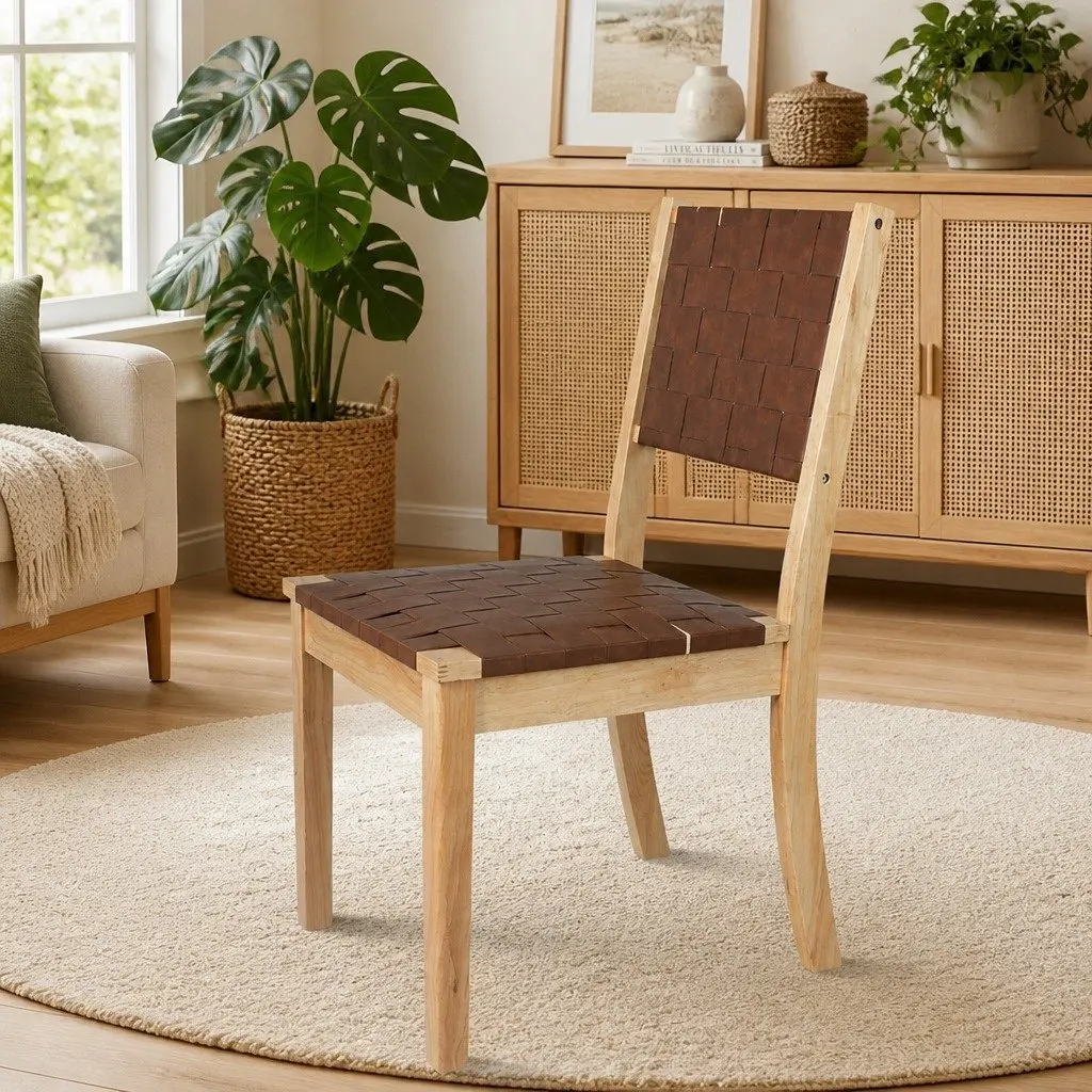 Dining Chairs with Solid Wood Frame and Leatherette Seat