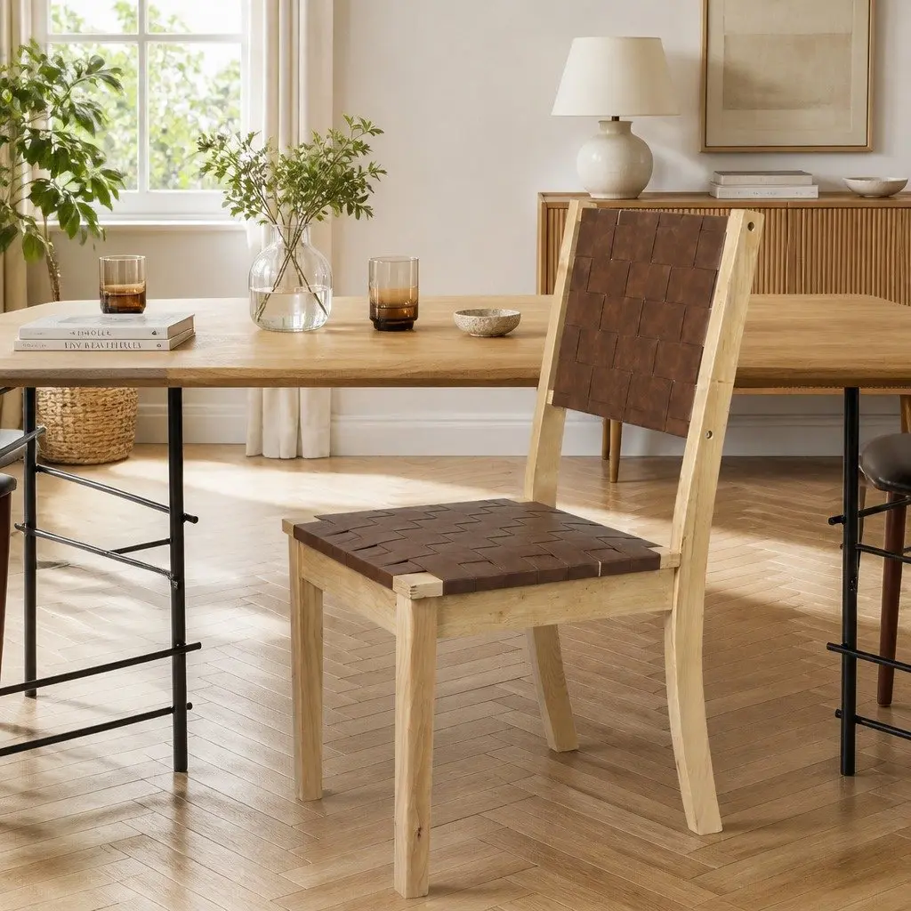 Dining Chairs with Solid Wood Frame and Leatherette Seat