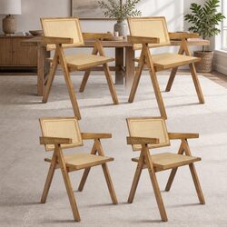 Set of 4 Comfortable Rattan Seat Dining Chairs