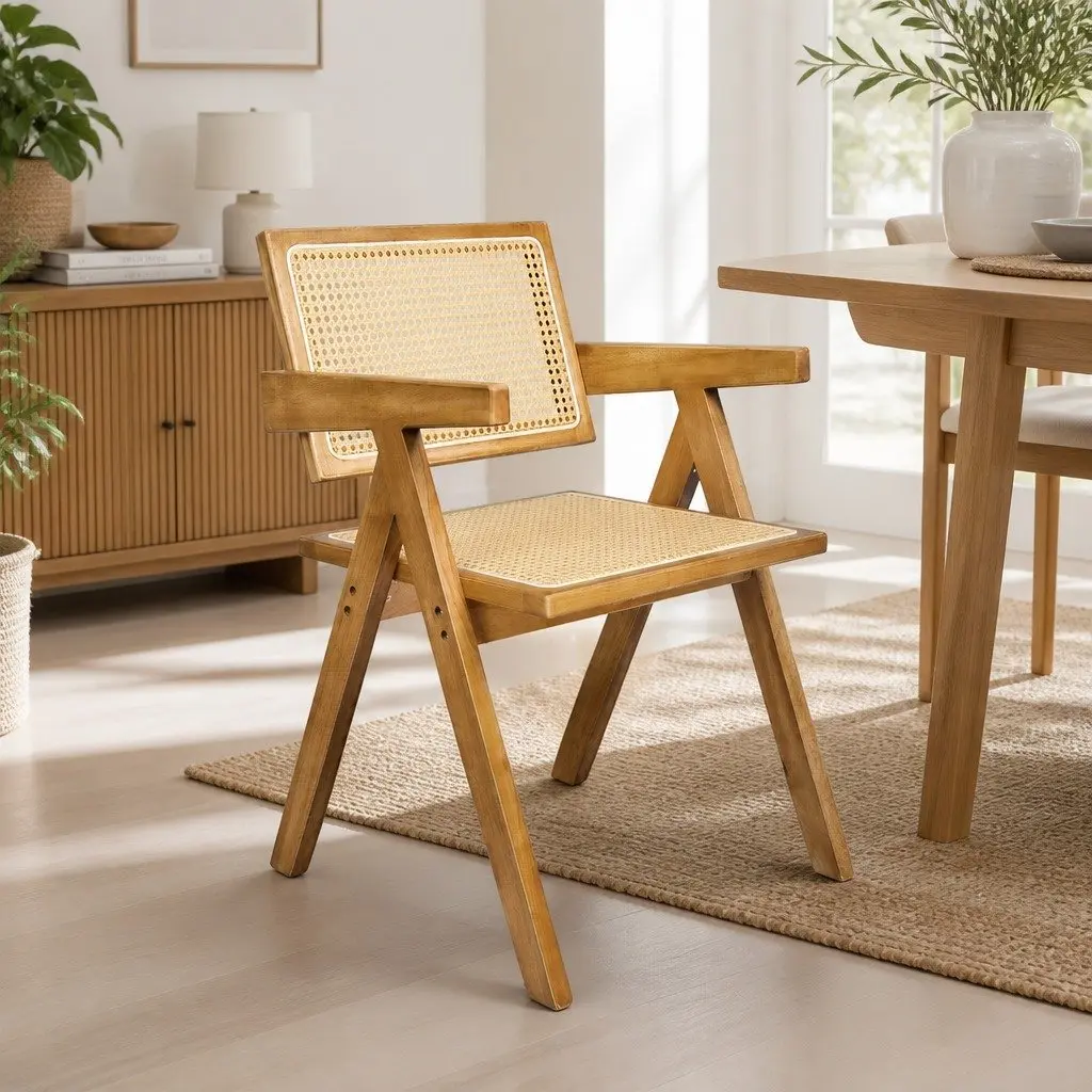 Dining Chair Set of 4 Solid Wood Rattan Seat Kitchen Restaurant Furniture