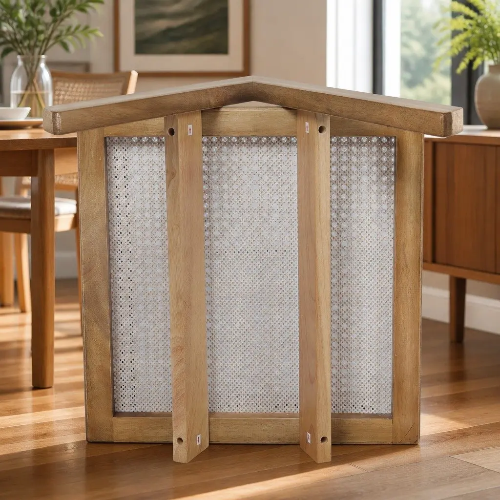 Natural Wood Dining Chair Set of 8 with Rattan Weave