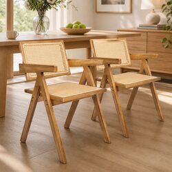 Natural Rattan Weave Dining Chair Set of 2