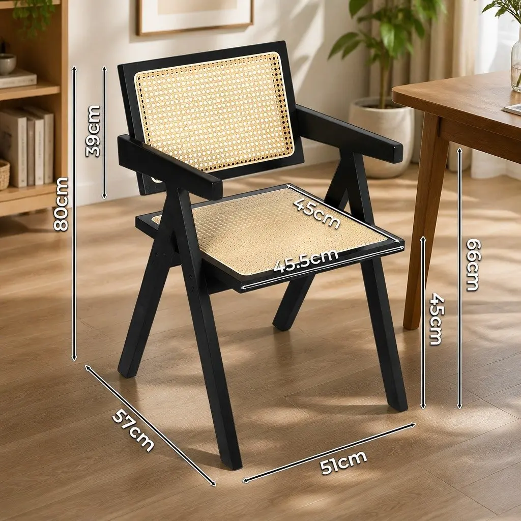 Black Wicker Armchair with Rattan Backrest