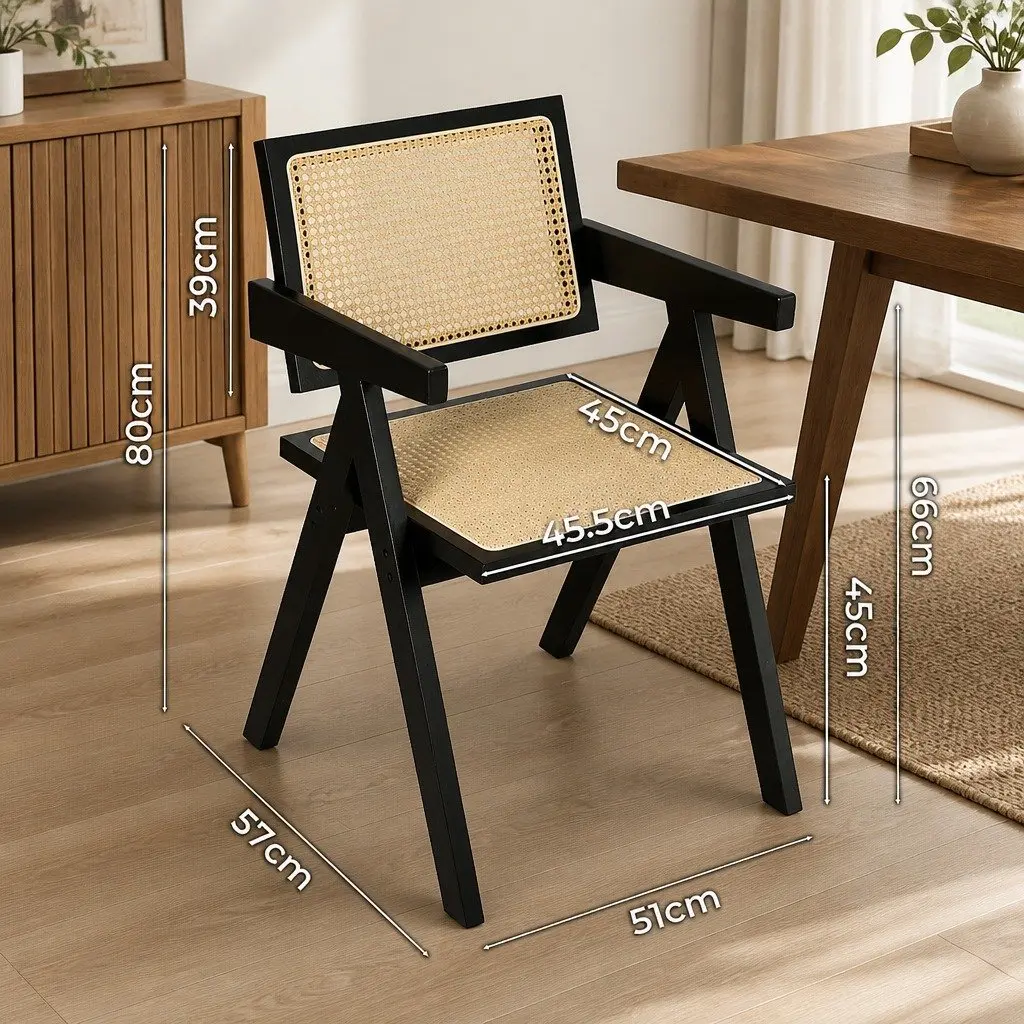 Black Wicker Armchair Dining Chair Set of 6 Lounge Seating with Rattan Backrest