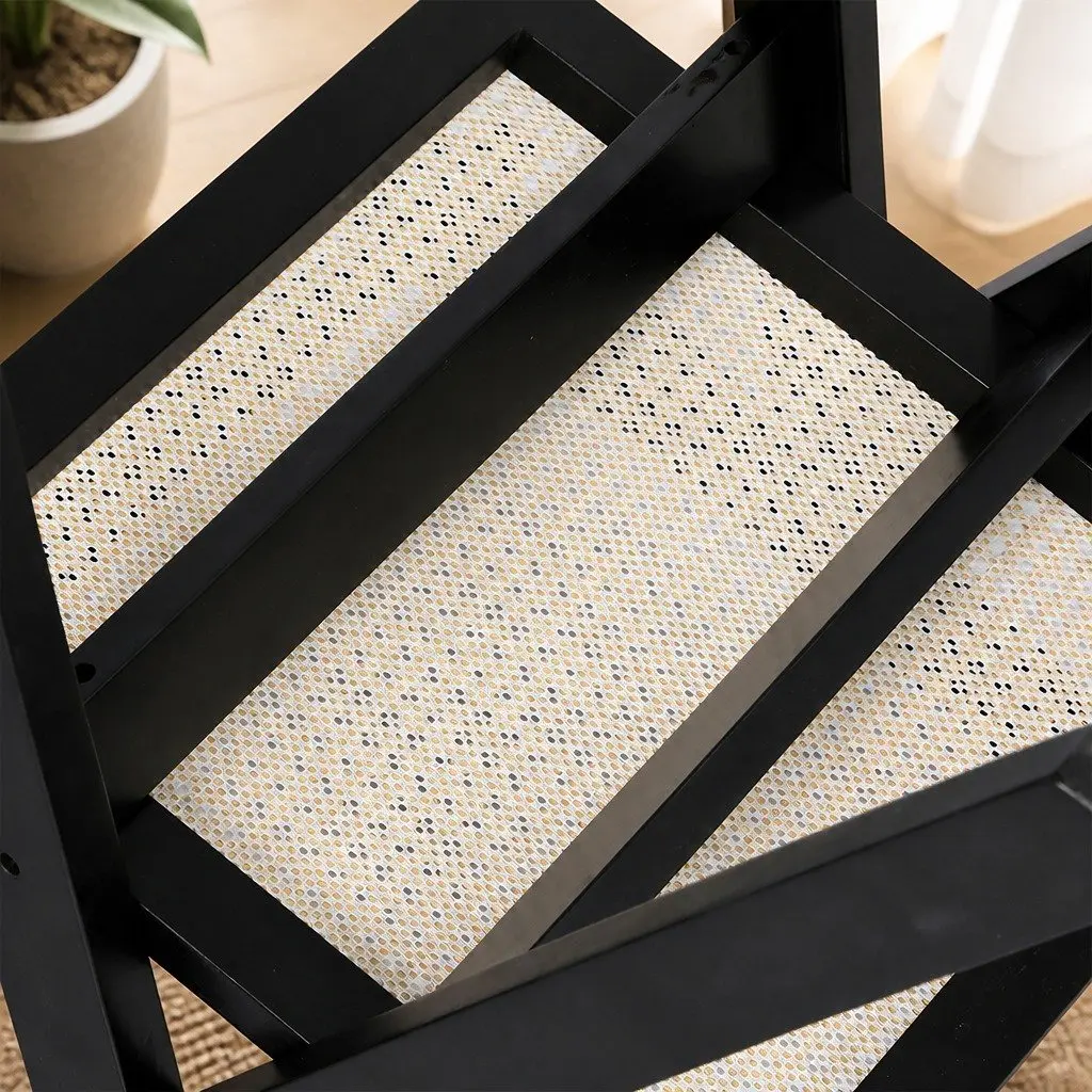 Black Wicker Armchair Dining Chair Set of 6 Lounge Seating with Rattan Backrest