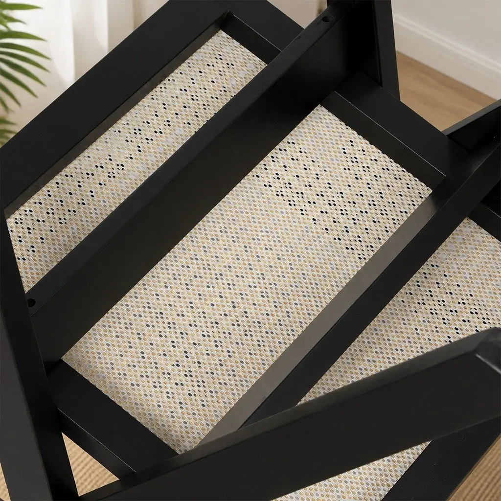 Black Wicker Armchair Dining Chair Set of 8 Lounge Seating with Rattan Backrest