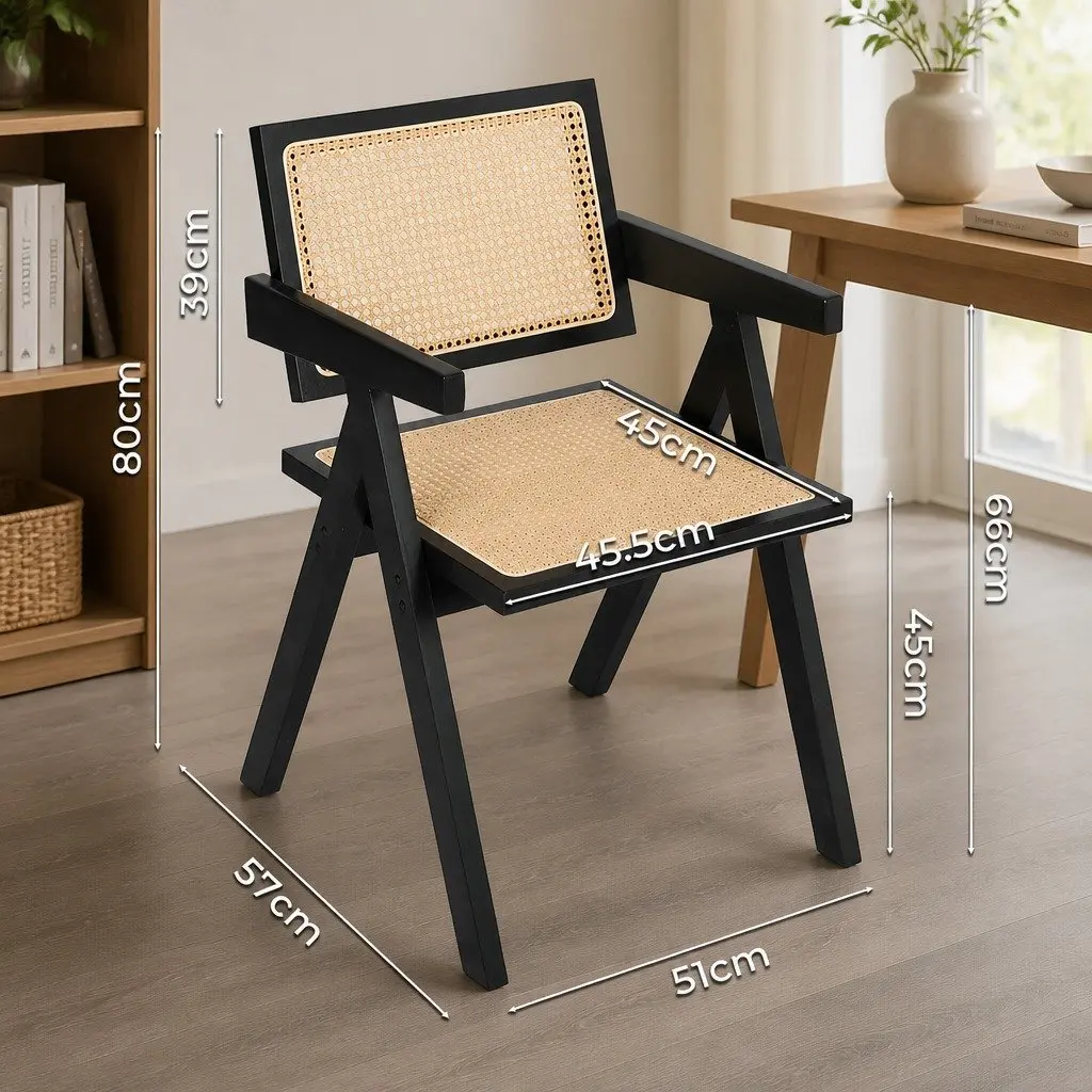 Wicker Dining Chair Rattan Armrest Wooden Frame Indoor Furniture