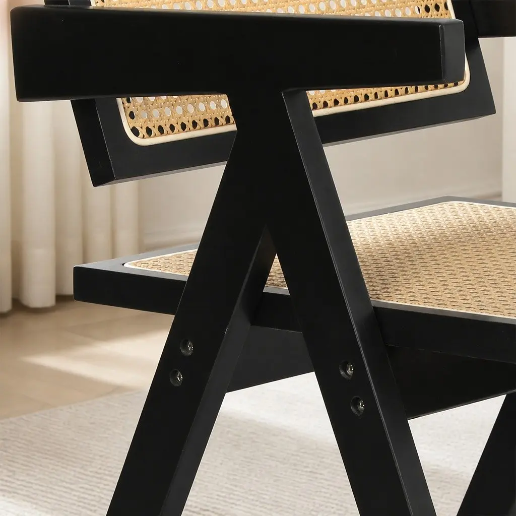 Wicker Dining Chair Rattan Armrest Wooden Frame Indoor Furniture