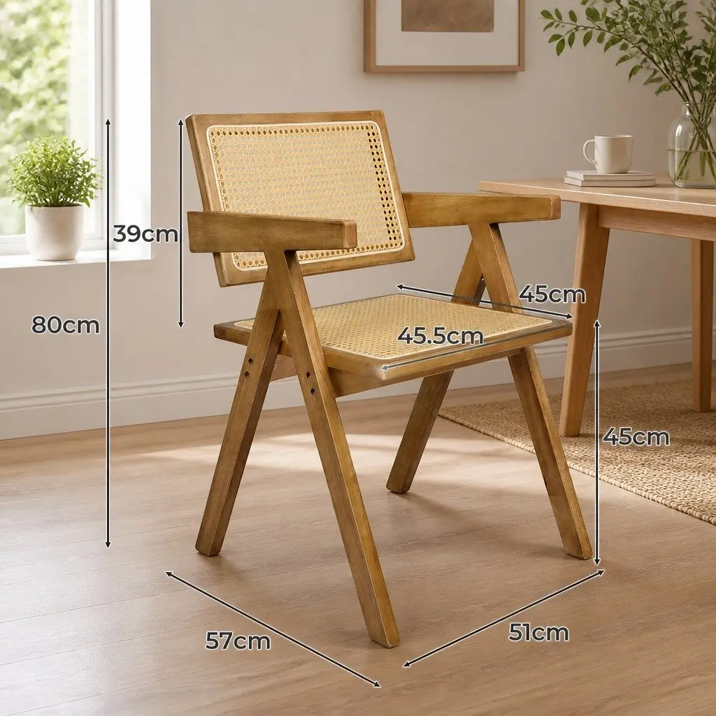 Natural Rubber Wood Dining Chair with Rattan Weave
