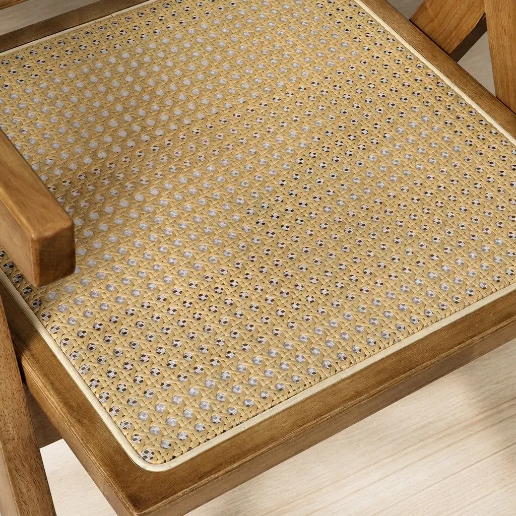 Natural Rubber Wood Dining Chair with Rattan Weave