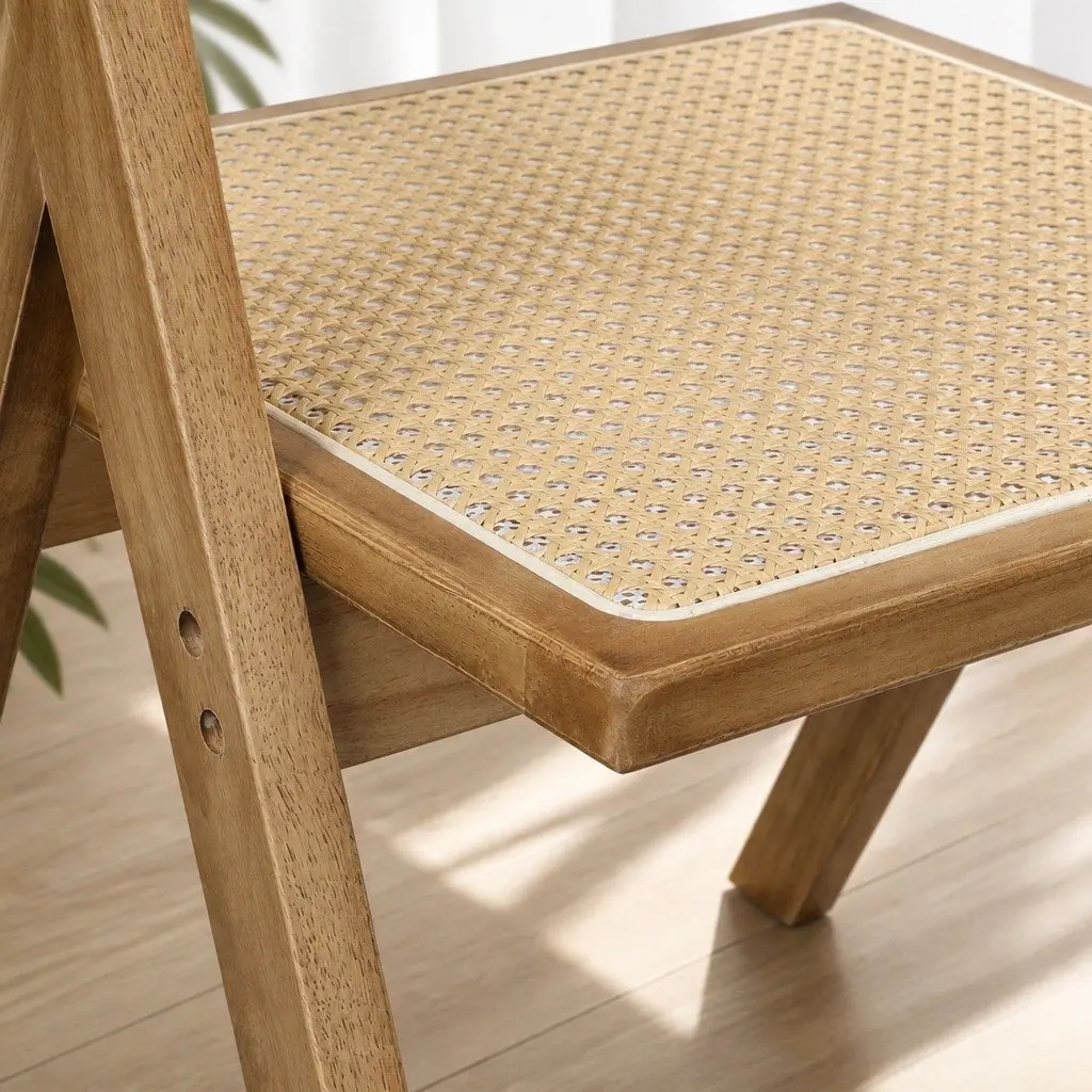 Natural Rubber Wood Dining Chair with Rattan Weave
