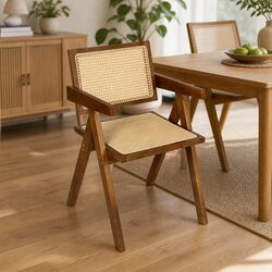 Dining Chair Armchair Wooden Rattan Seat Walnut Natural Black Indoor Furniture