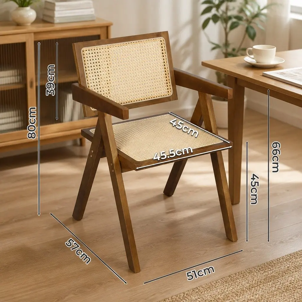 Dining Chair with Solid Frame and Rattan Seat