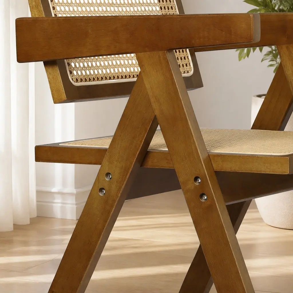 Dining Chair with Solid Frame and Rattan Seat