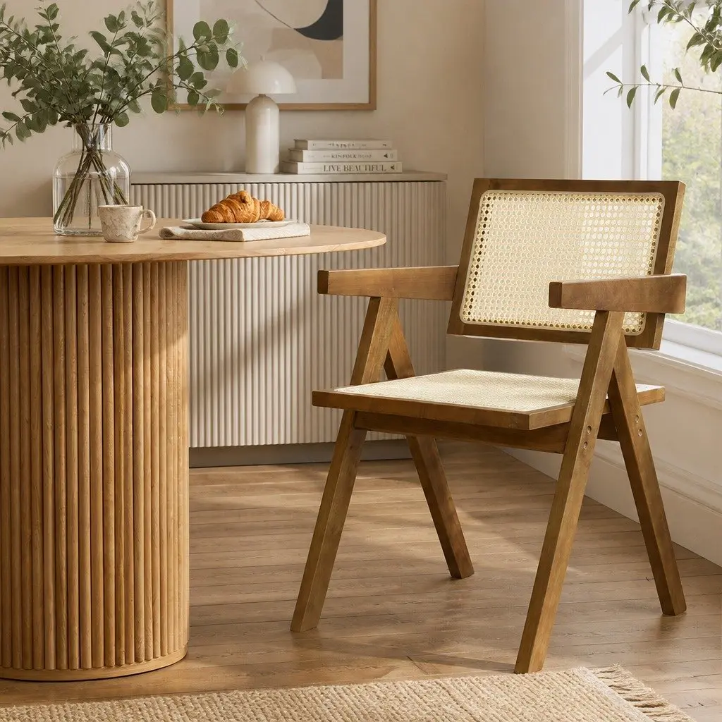 Dining Chair with Solid Frame and Rattan Seat