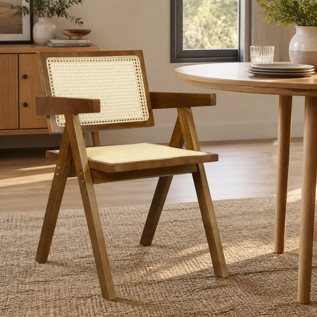 Dining Chair with Solid Frame and Rattan Seat