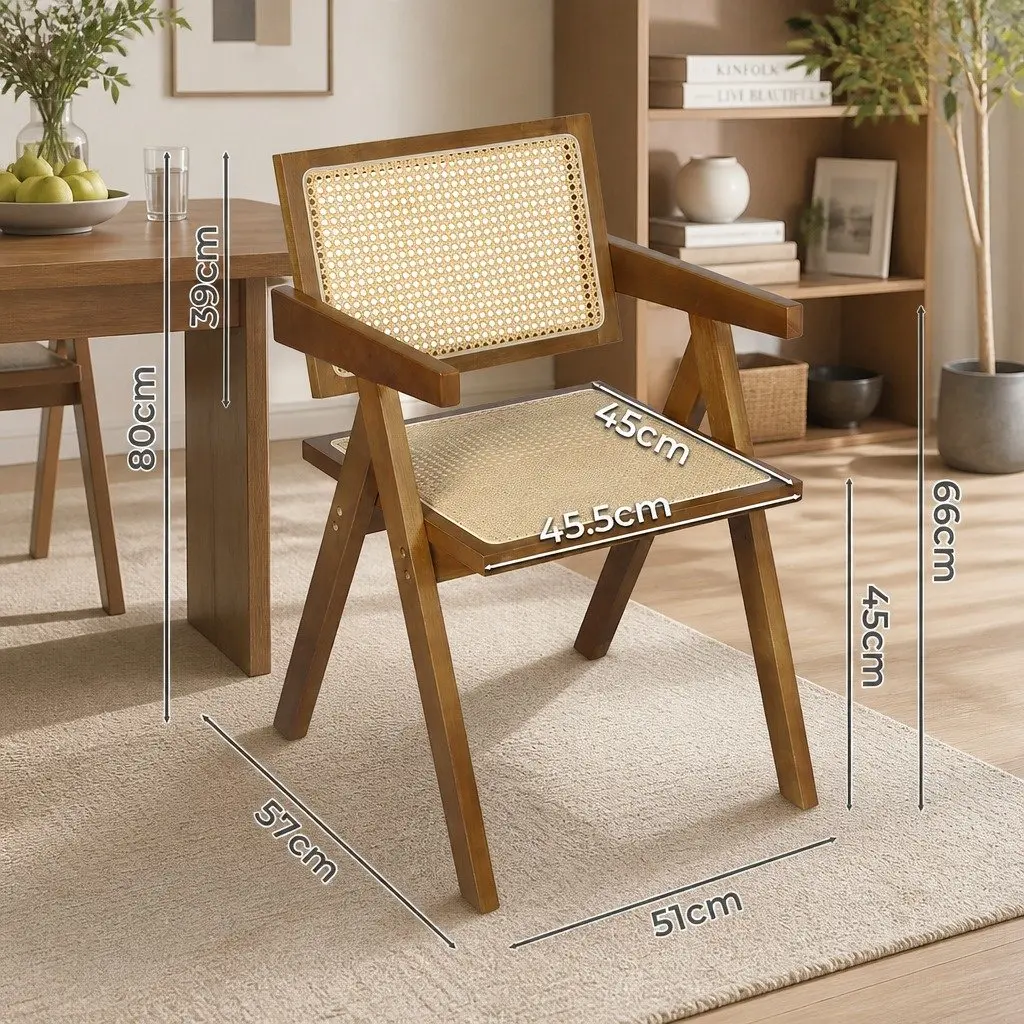Wicker Dining Chair Rattan Walnut Wooden Armchair with Cushion Modern Home