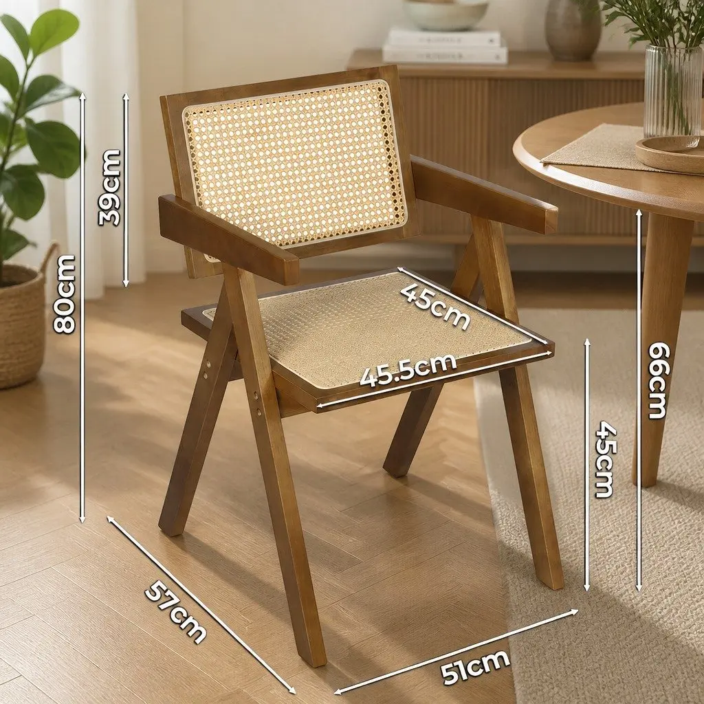 Dining Chair Set 4 Walnut Rattan Wooden Armchair Retro Style