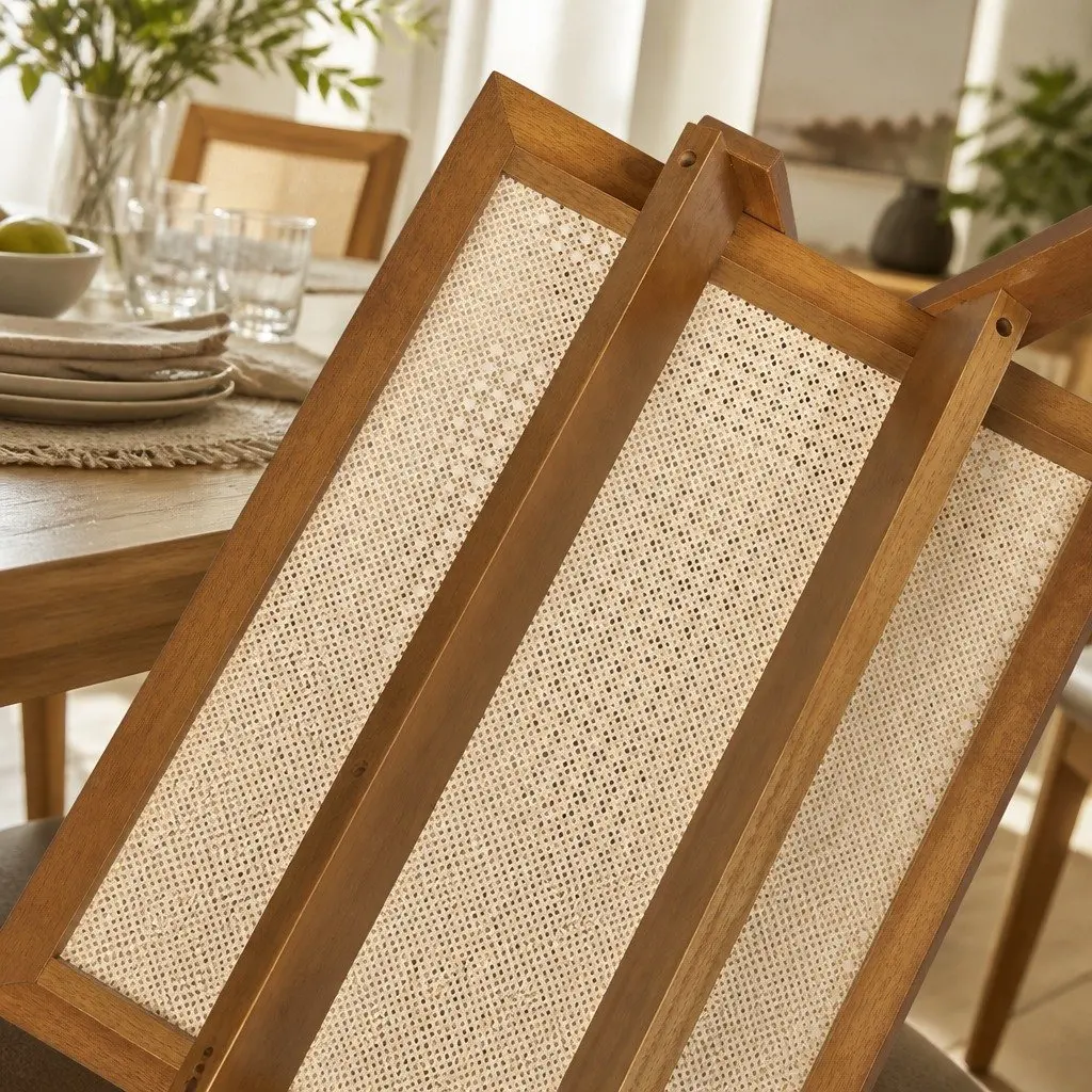 Dining Chair Set 4 Walnut Rattan Wooden Armchair Retro Style