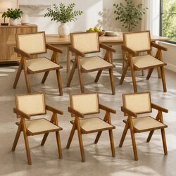 Durable Walnut Rattan Dining Armchair for Everyday Use