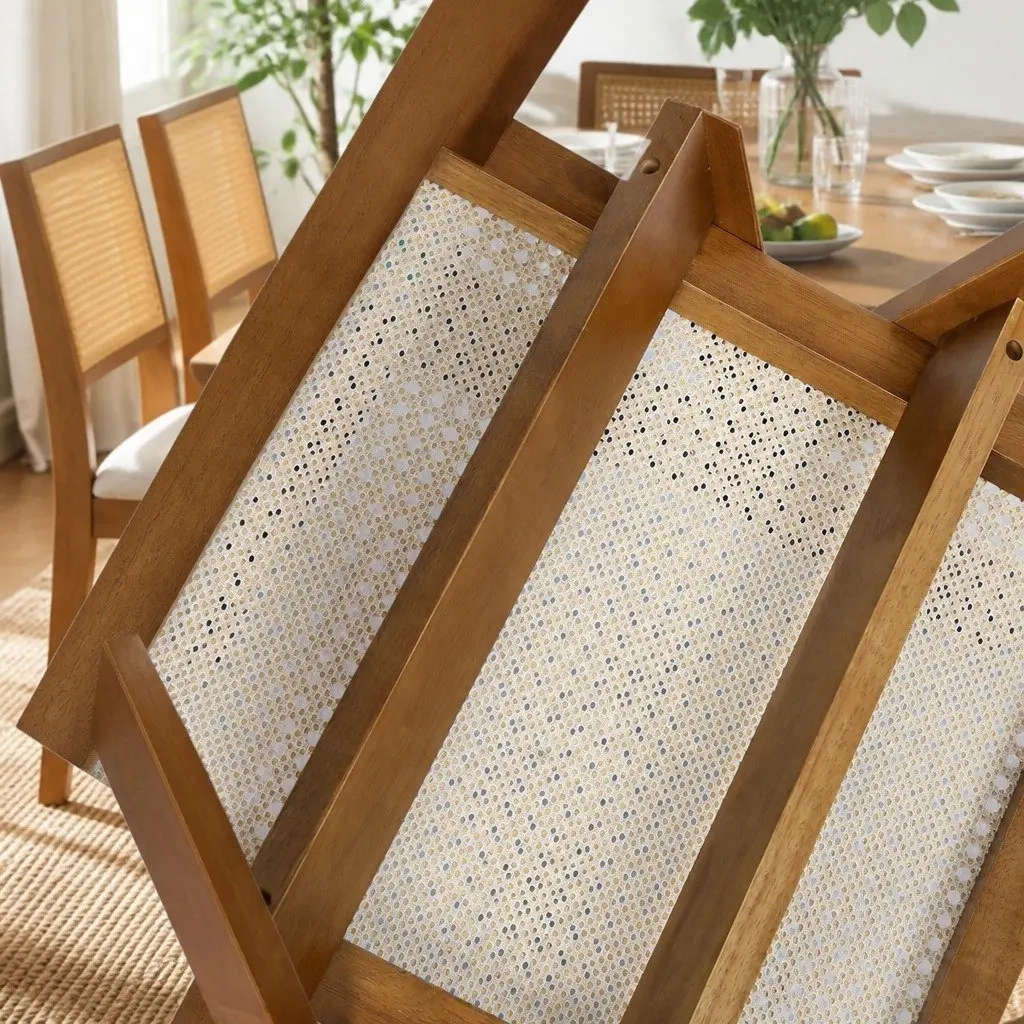 Dining Chair with Armrest Walnut Rattan Wooden Seat Kitchen Furniture Set