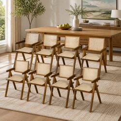 Durable Walnut Frame Dining Chair with Rattan Weave