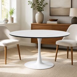 Warm Round Dining Table for 6 with Lacquered Top
