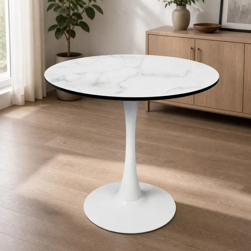 Dining Table 4 Person White Round Kitchen Furniture Indoor Outdoor Home