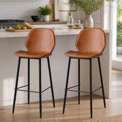 Set of 2 Brown Leathaire Bar Stools for Counter Height