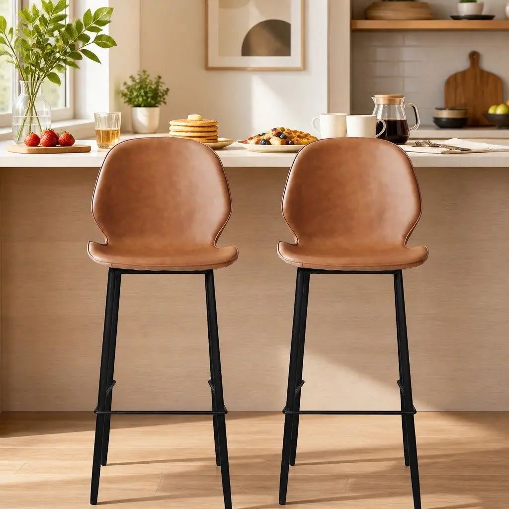 Set of 2 Brown Leathaire Bar Stools for Counter Height