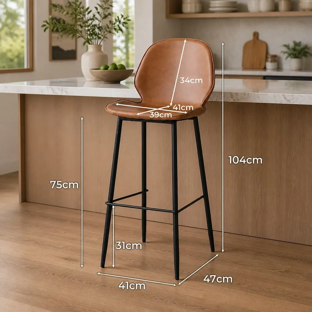 Set of 2 Brown Leathaire Bar Stools for Counter Height