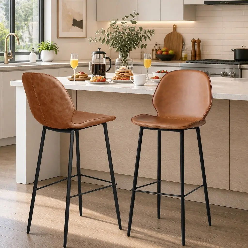 Set of 2 Brown Leathaire Bar Stools for Counter Height