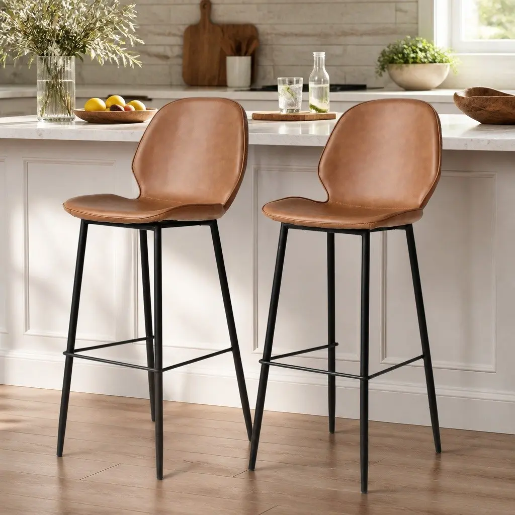 Set of 2 Brown Leathaire Bar Stools for Counter Height
