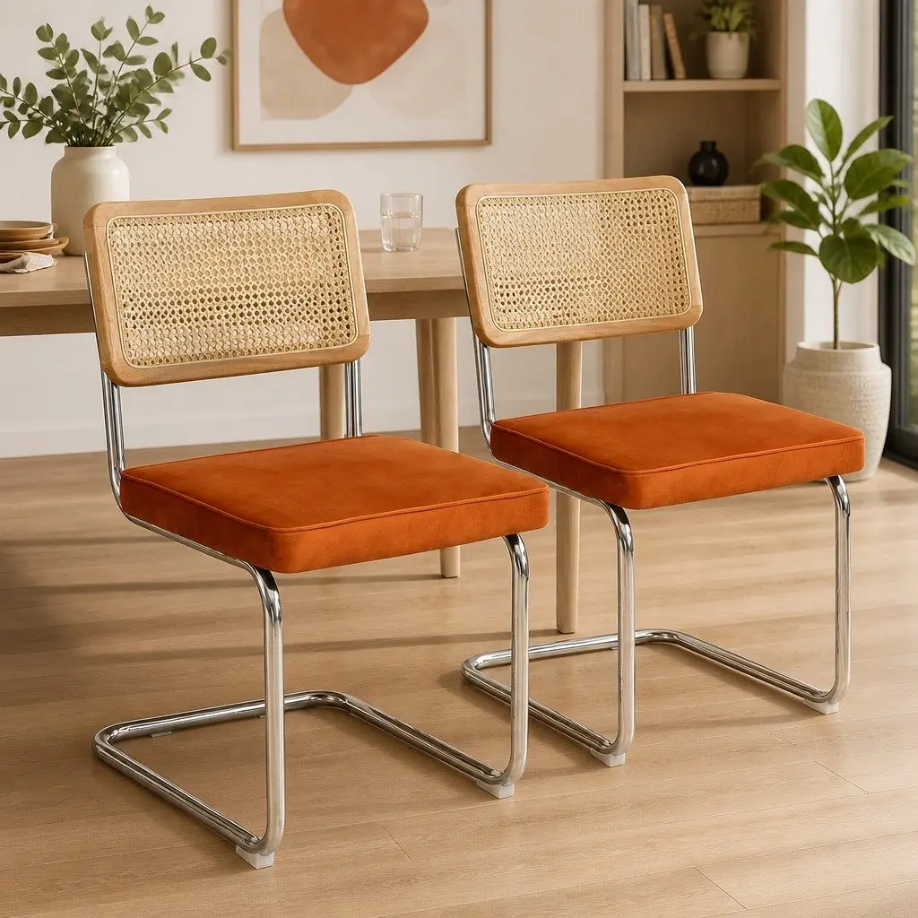 Set of 4 Rattan Dining Chairs with Steel Frame